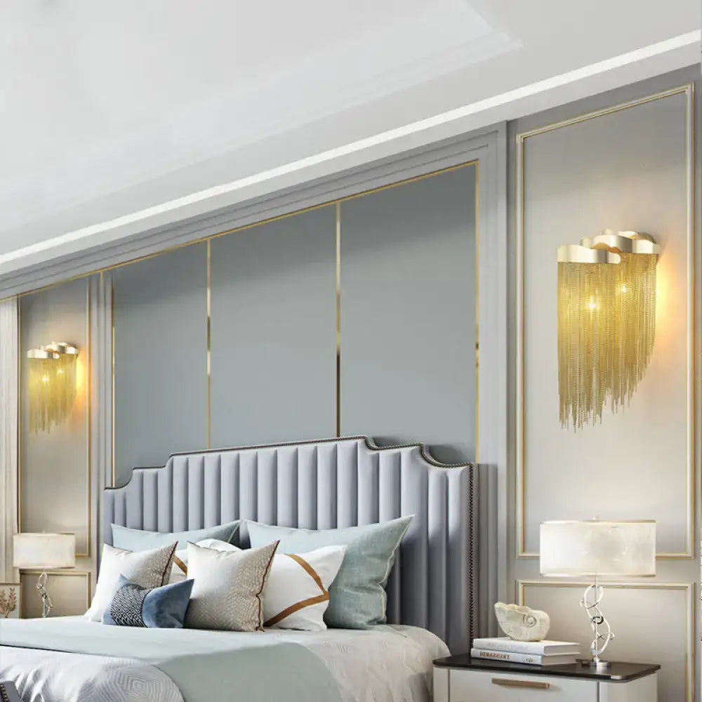 Modern silver & gold tassel design wall lamp for bedroom