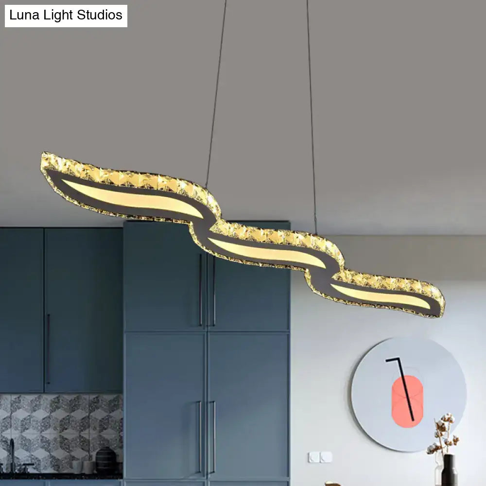 Modern silver & gold wavy crystal island ceiling light dining room