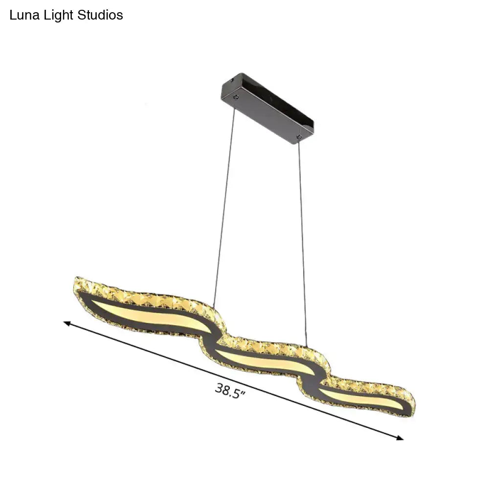 Modern silver & gold wavy crystal island ceiling light dining room