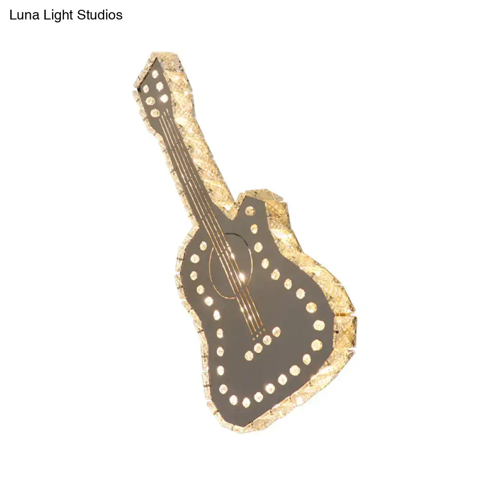 Modern silver guitar led wall lamp with clear k9 crystal for bedroom