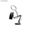 Modern silver led light desk lamp with adjustable black arm and mobile phone holder for bedroom use
