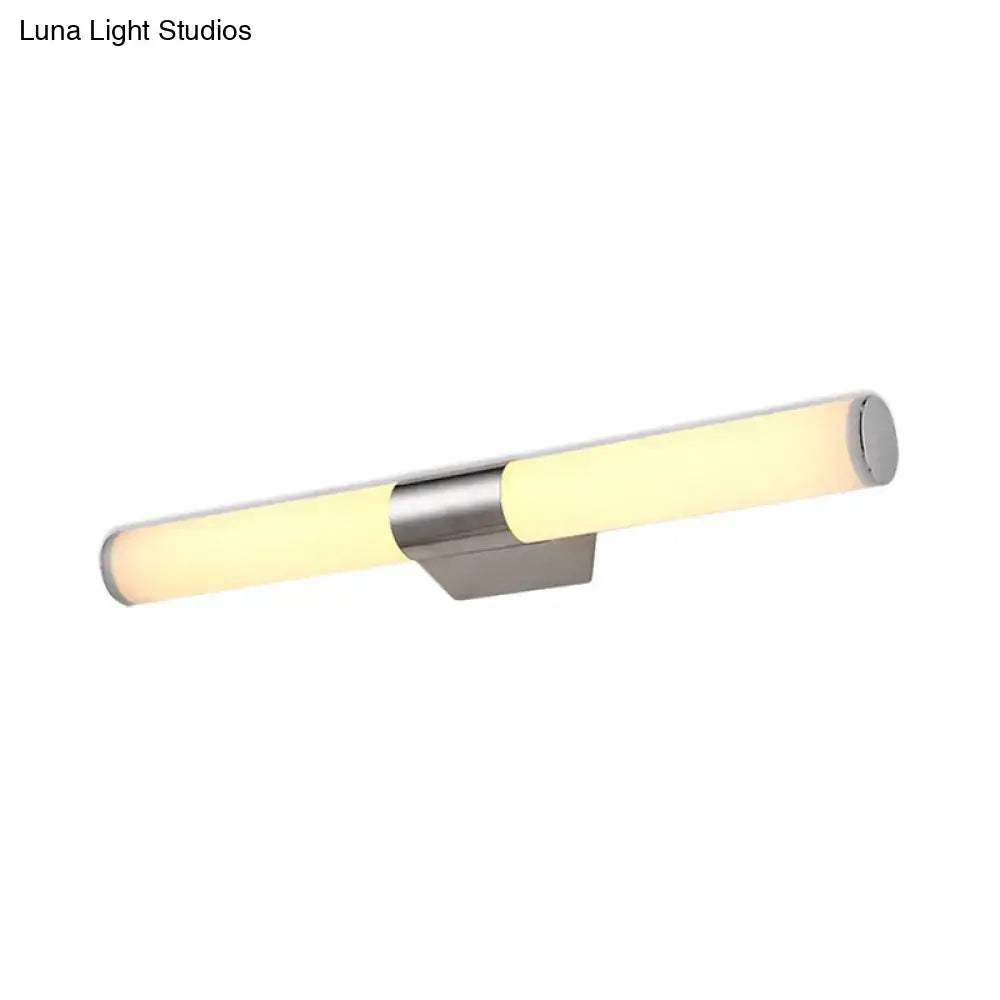 Modern silver led wall light chrome sconce with brushed nickel finish and frosted glass diffuser for bathroom use with maximum bulb wattage