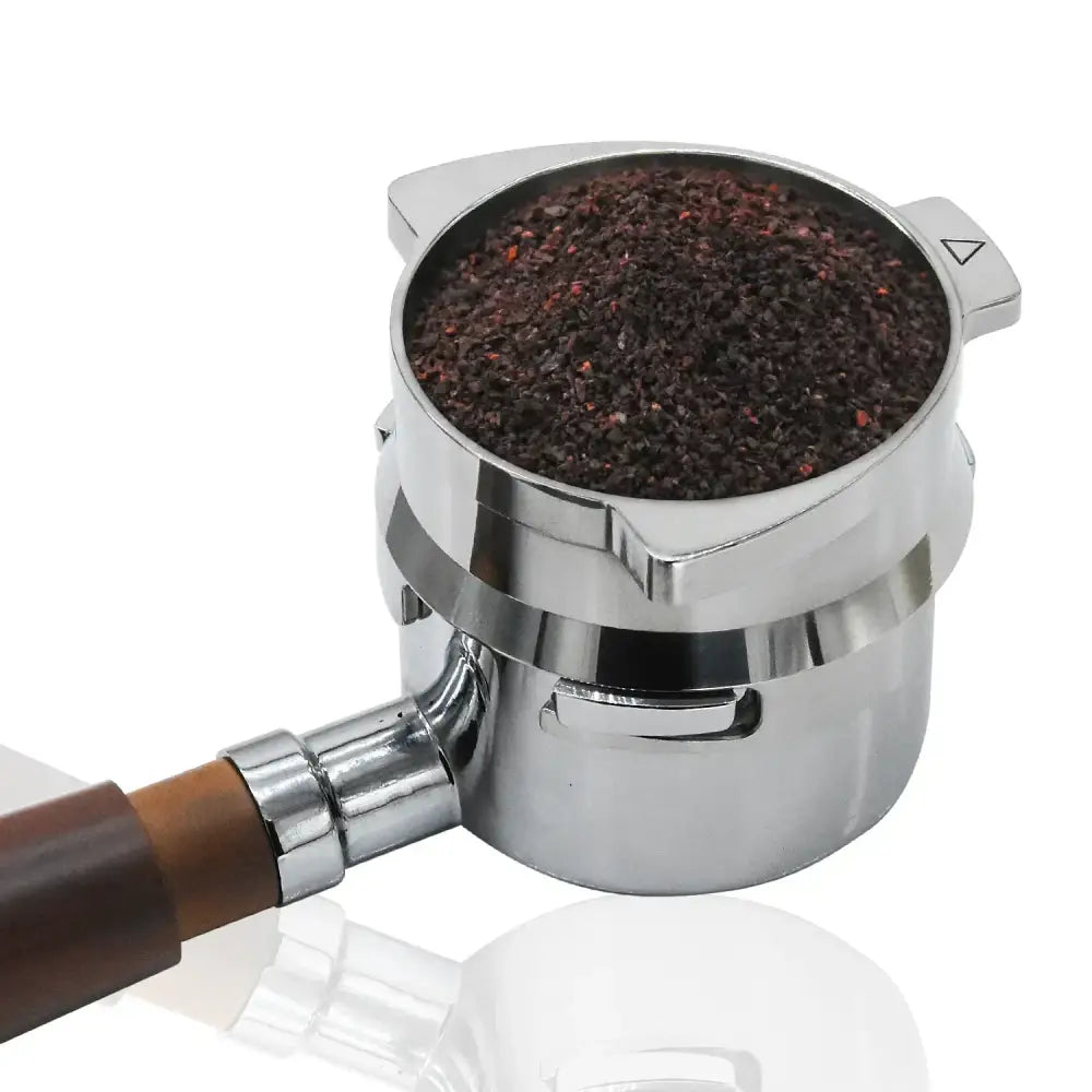 Modern silver machined coffee dosing funnel ring kitchen accessory