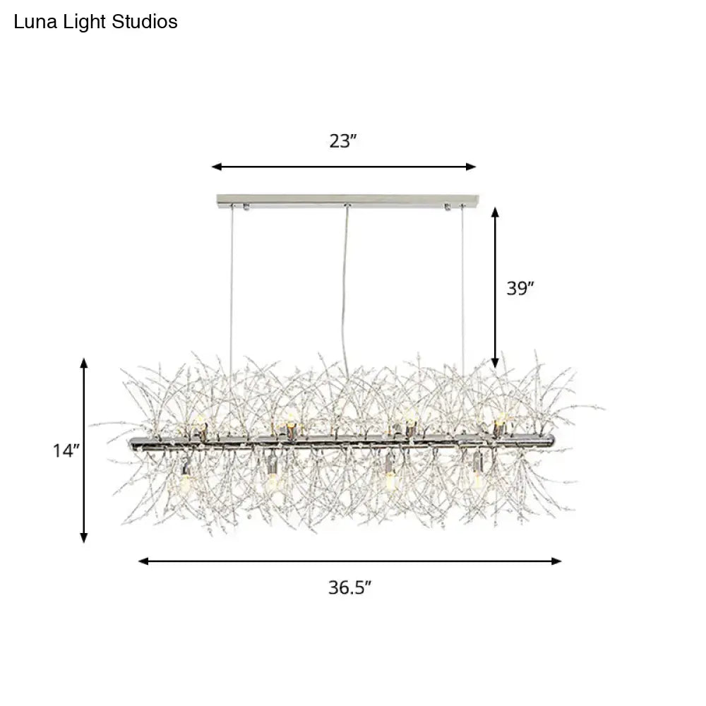 Modern silver metal linear island light dining room chandelier