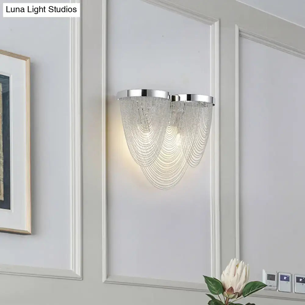 Modern silver tassel chain wall light sitting room crystal sconce