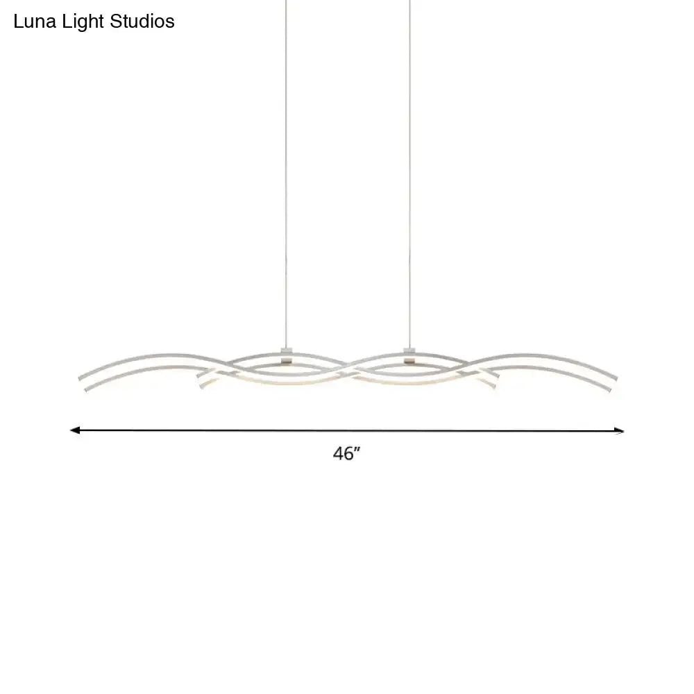 Modern silver-toned decorbites acrylic led island pendant light with flowing curved arms and sleek silver wave design