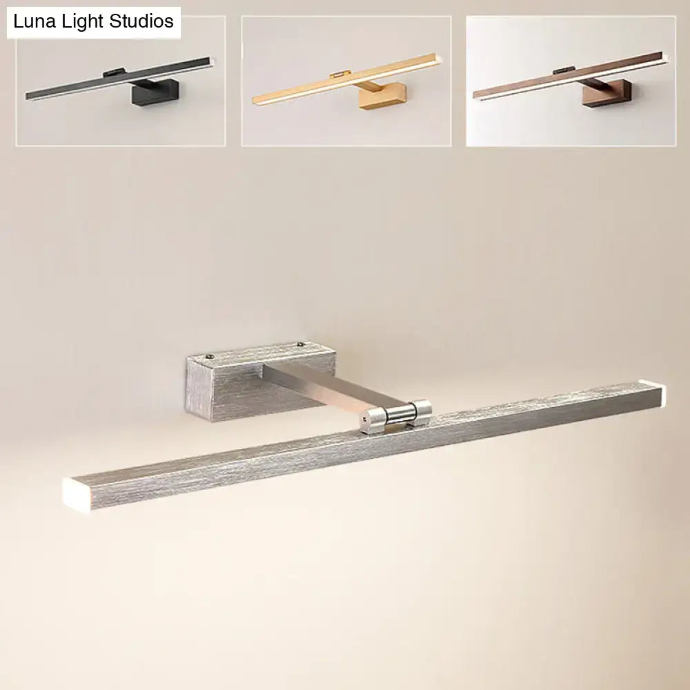Modern silver wood grain metal linear vanity mirror light bathroom