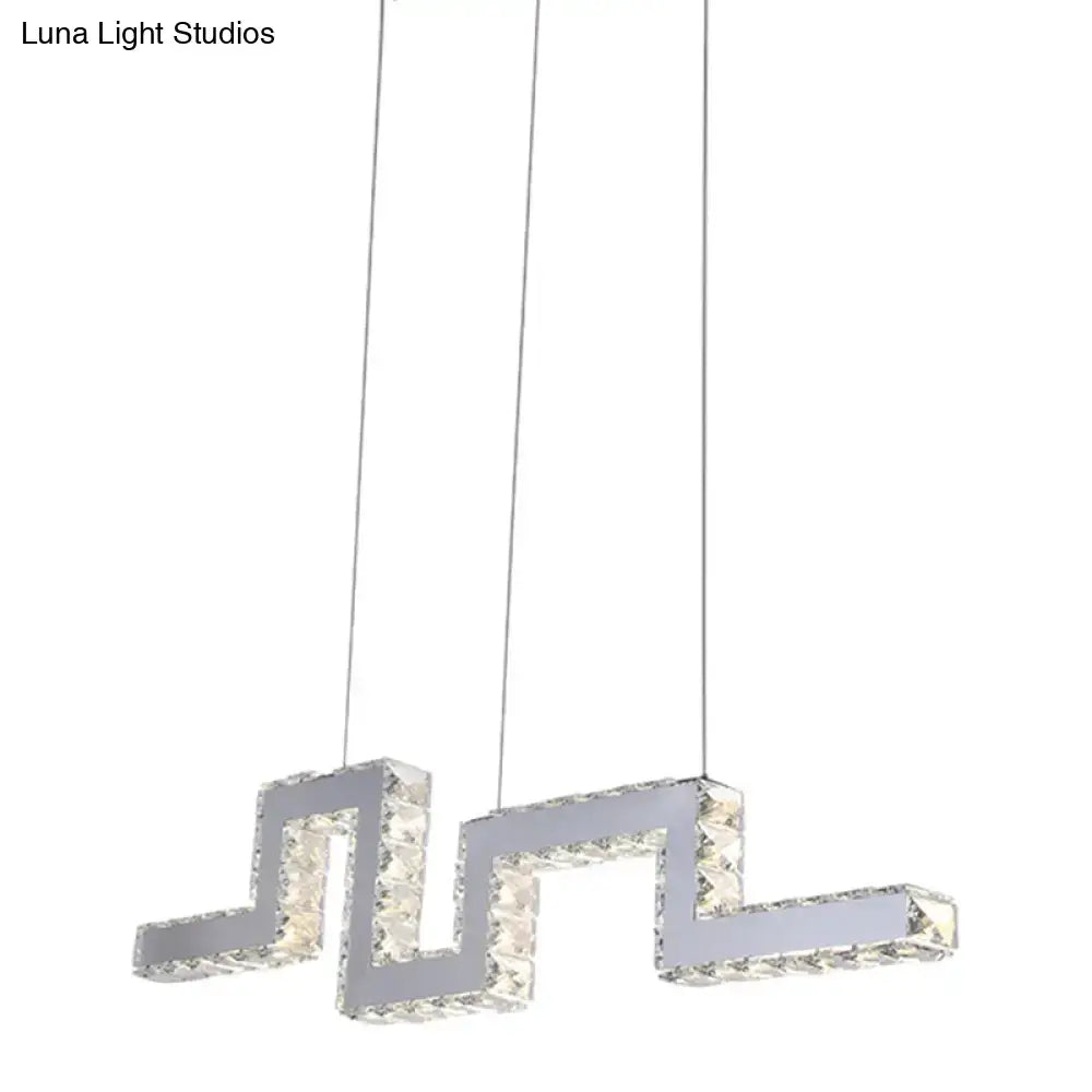 Modern silver zigzag crystal encrusted led island lamp kitchen pendant