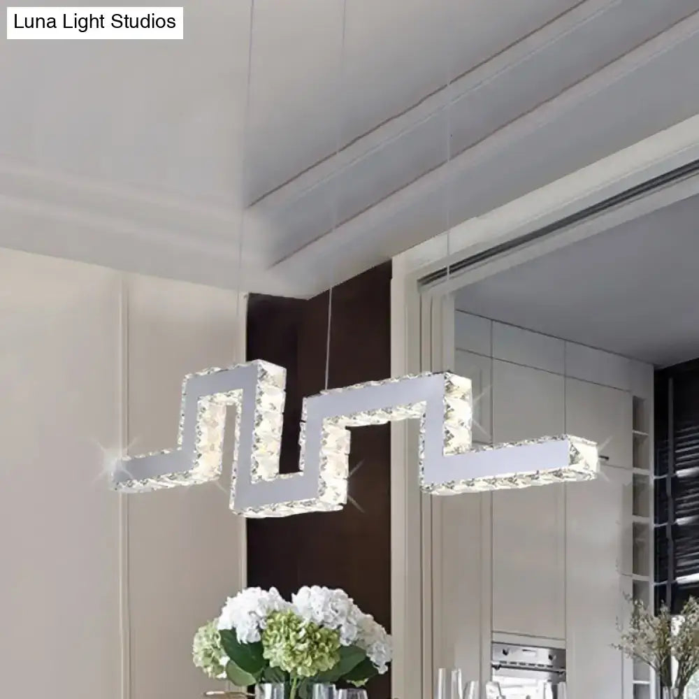 Modern silver zigzag crystal encrusted led island lamp kitchen pendant