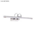 Modern slender chrome finished rectangular led wall lamp with two curved mounting rings for shower room vanity lighting