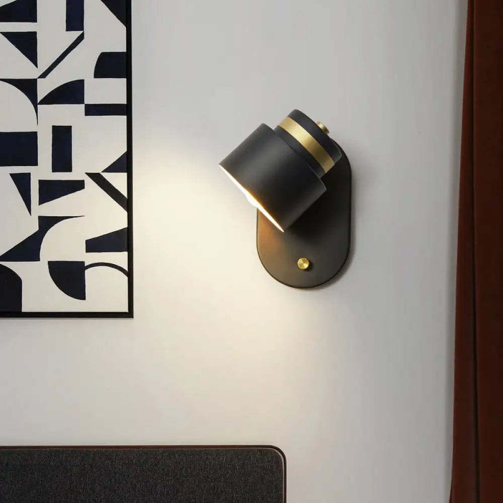 DecorBites™ Modern Small Drum Wall Sconce with Rotatable LED Light - Black and Gold
