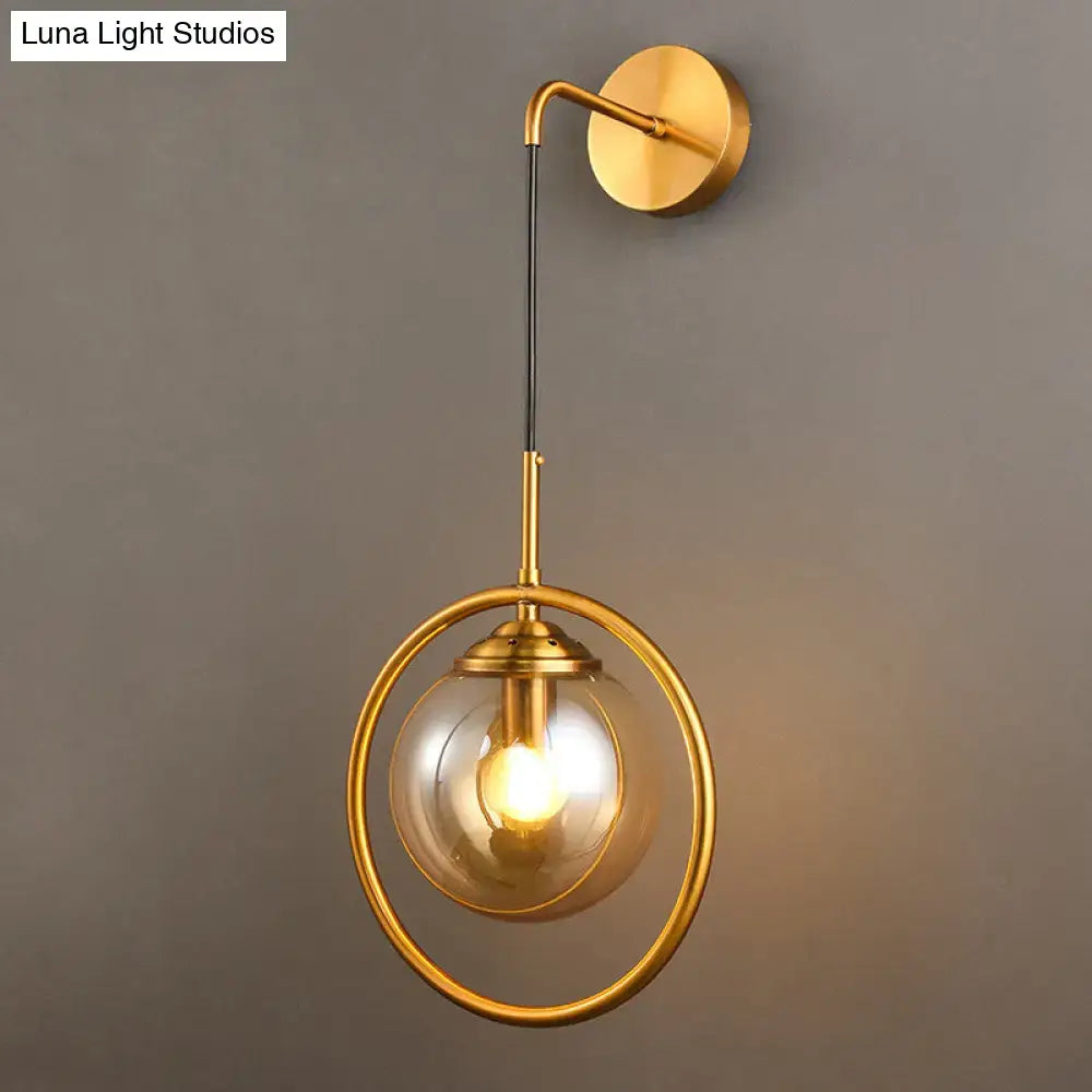 Modern smoke gray & clear glass globe sconce bedroom wall light