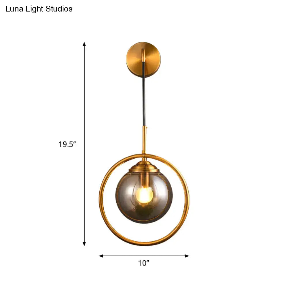 Modern smoke gray & clear glass globe sconce bedroom wall light
