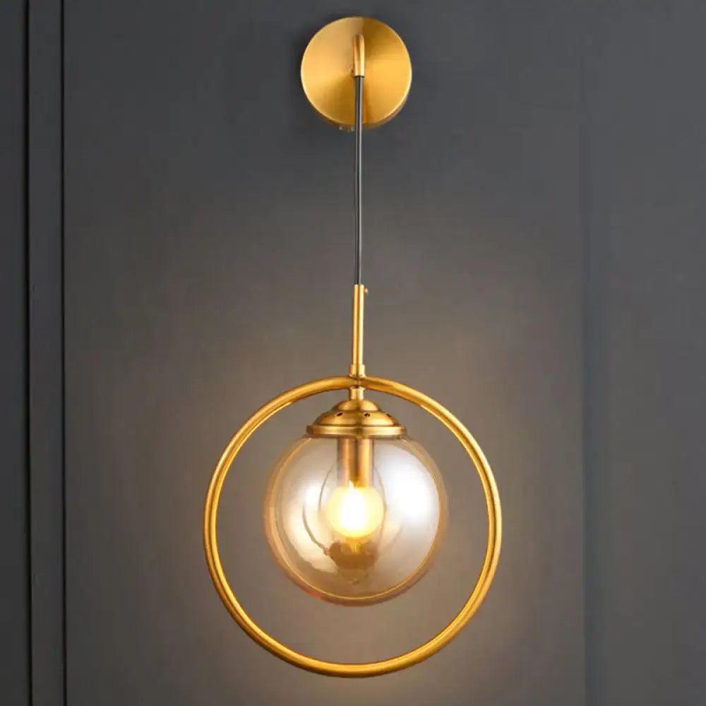 Modern smoke gray & clear glass globe sconce bedroom wall light