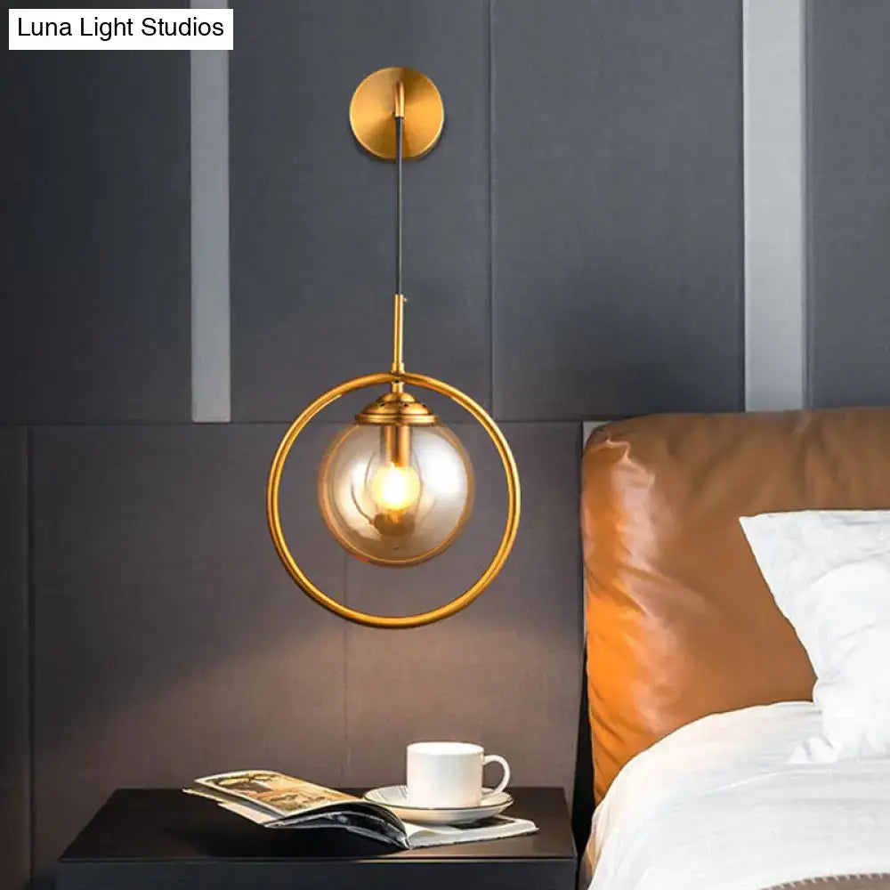 Modern smoke gray & clear glass globe sconce bedroom wall light