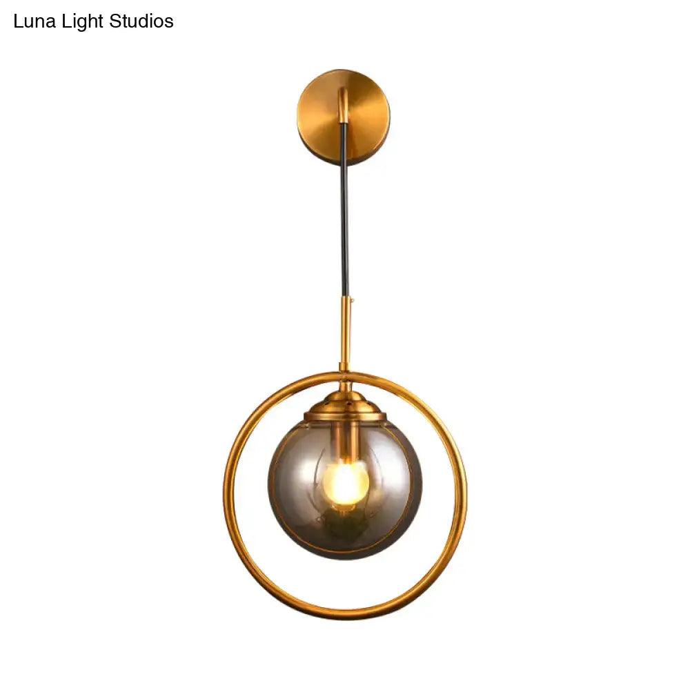 Modern smoke gray & clear glass globe sconce bedroom wall light