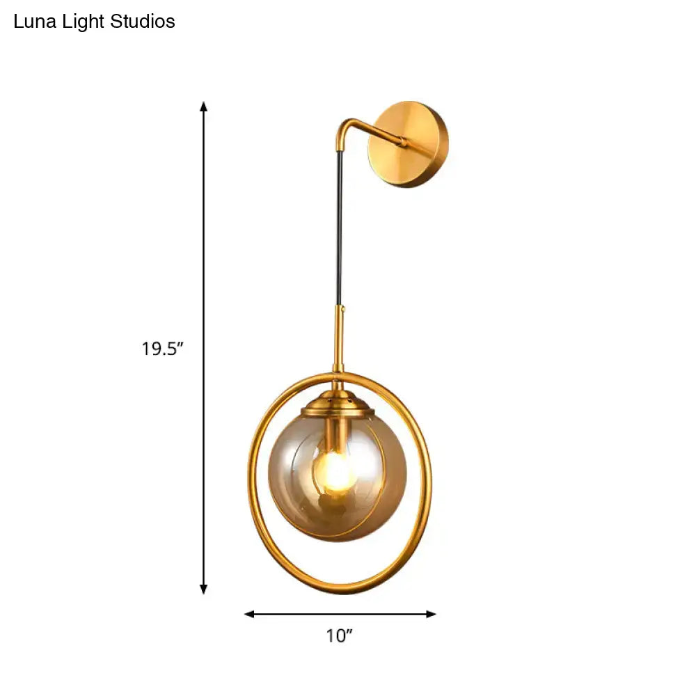 Modern smoke gray & clear glass globe sconce bedroom wall light
