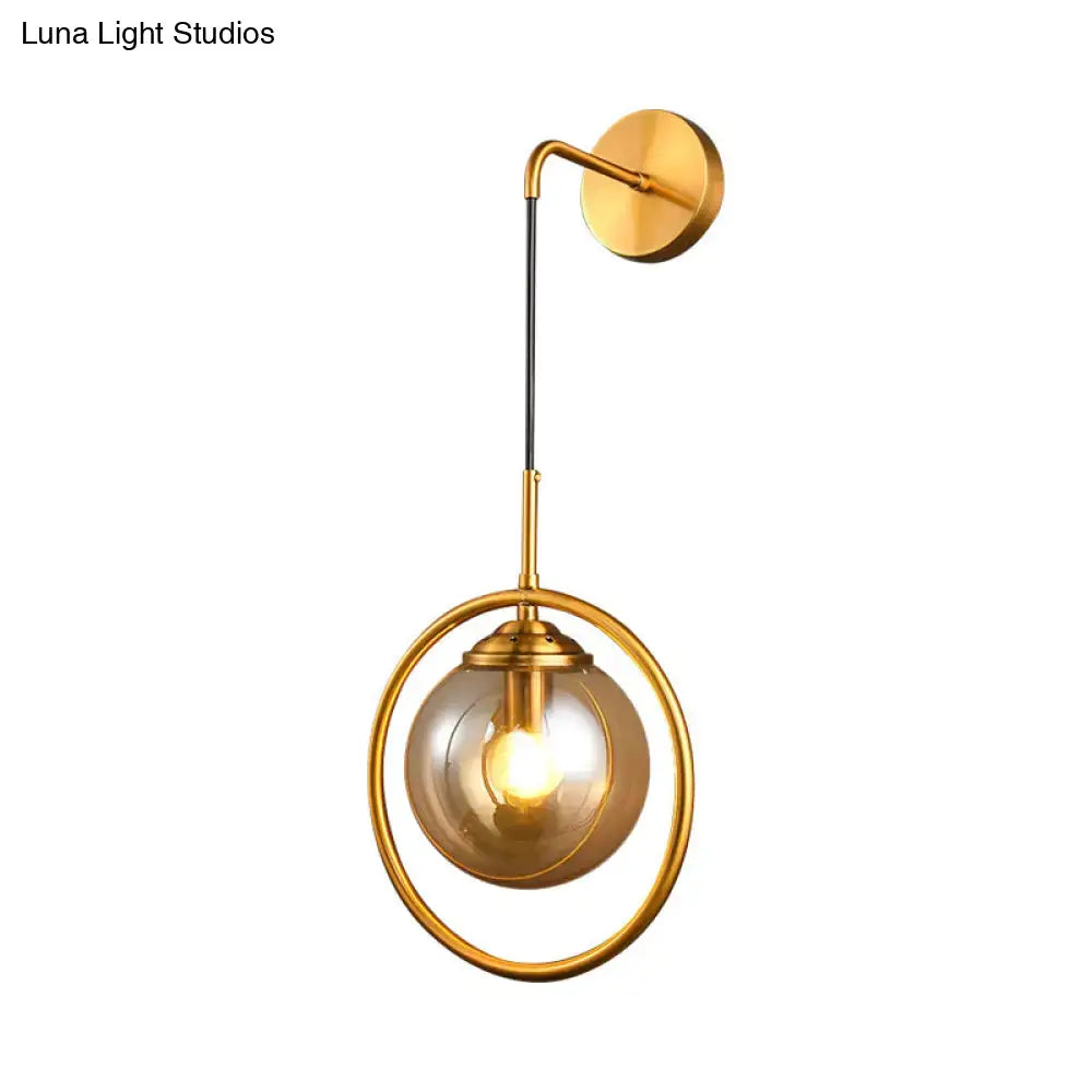 Modern smoke gray & clear glass globe sconce bedroom wall light