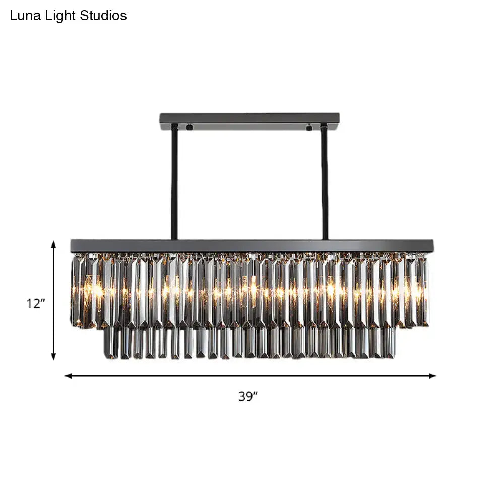 Modern smoke gray crystal rectangle chandelier dining room light