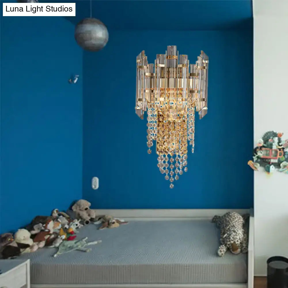 Modern smoky grey crystal wall sconce living room light