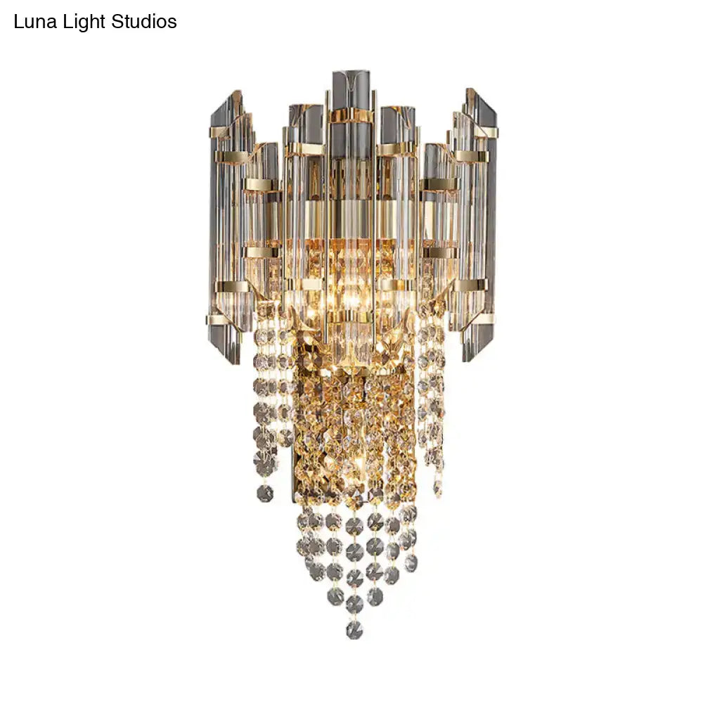 Modern smoky grey crystal wall sconce living room light