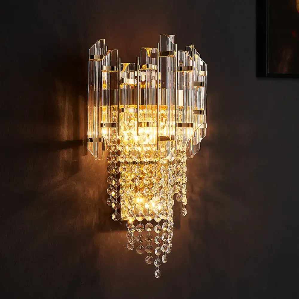 Modern smoky grey crystal wall sconce living room light
