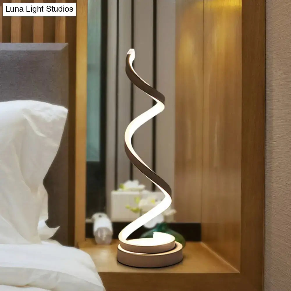Modern spiral black white & gold led table lamp bedroom task light