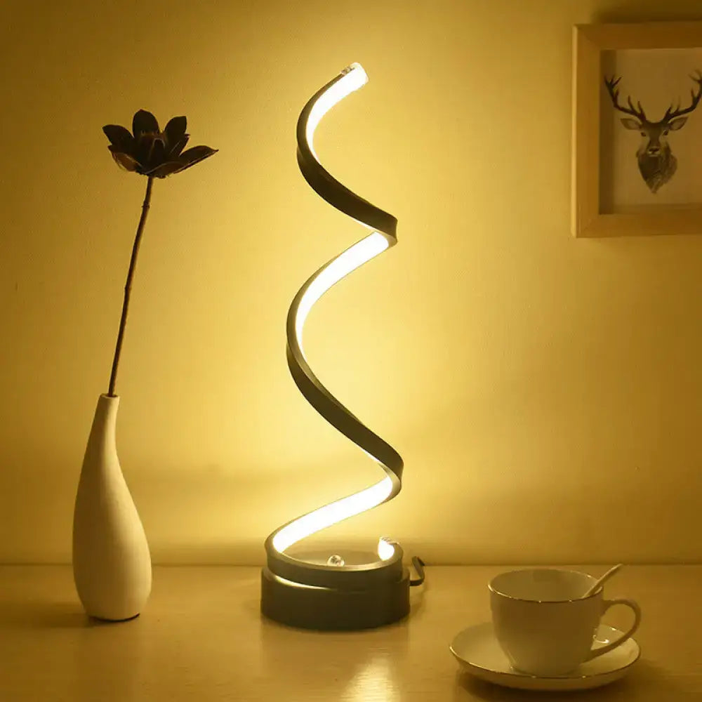 Modern spiral black white & gold led table lamp bedroom task light