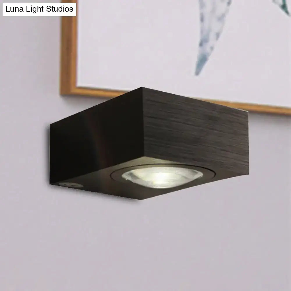 Modern square led wall light black & silver bedroom sconce
