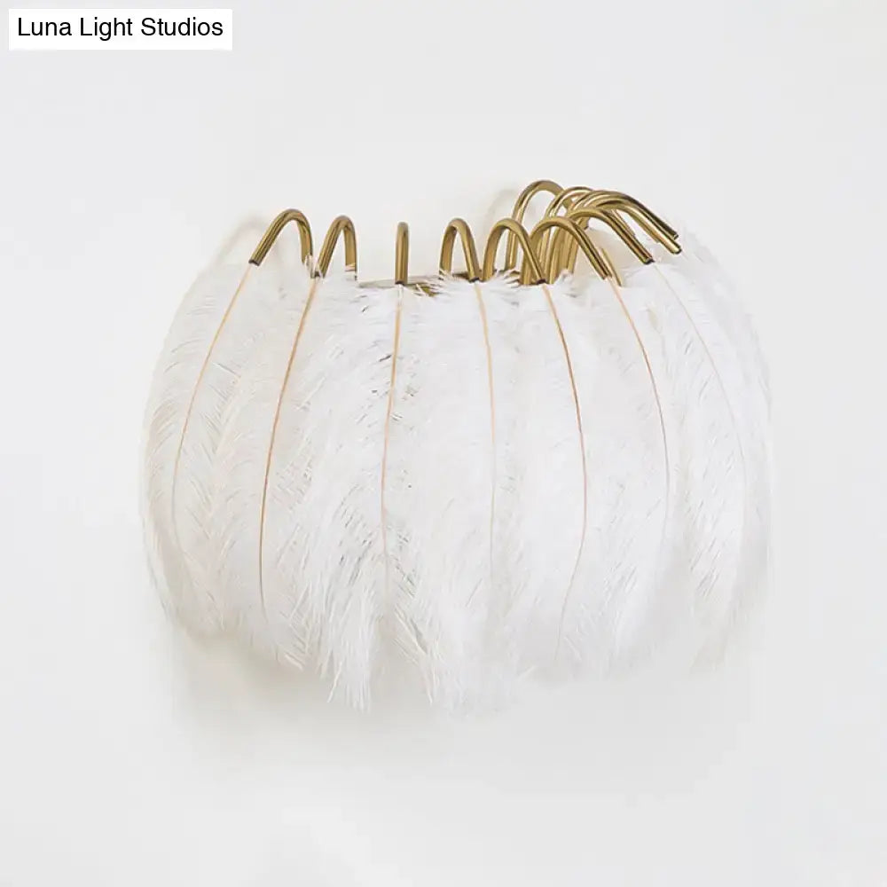 Modern style grey & white feather sconce light parlor wall decor