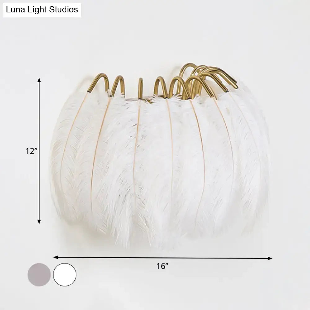 Modern style grey & white feather sconce light parlor wall decor