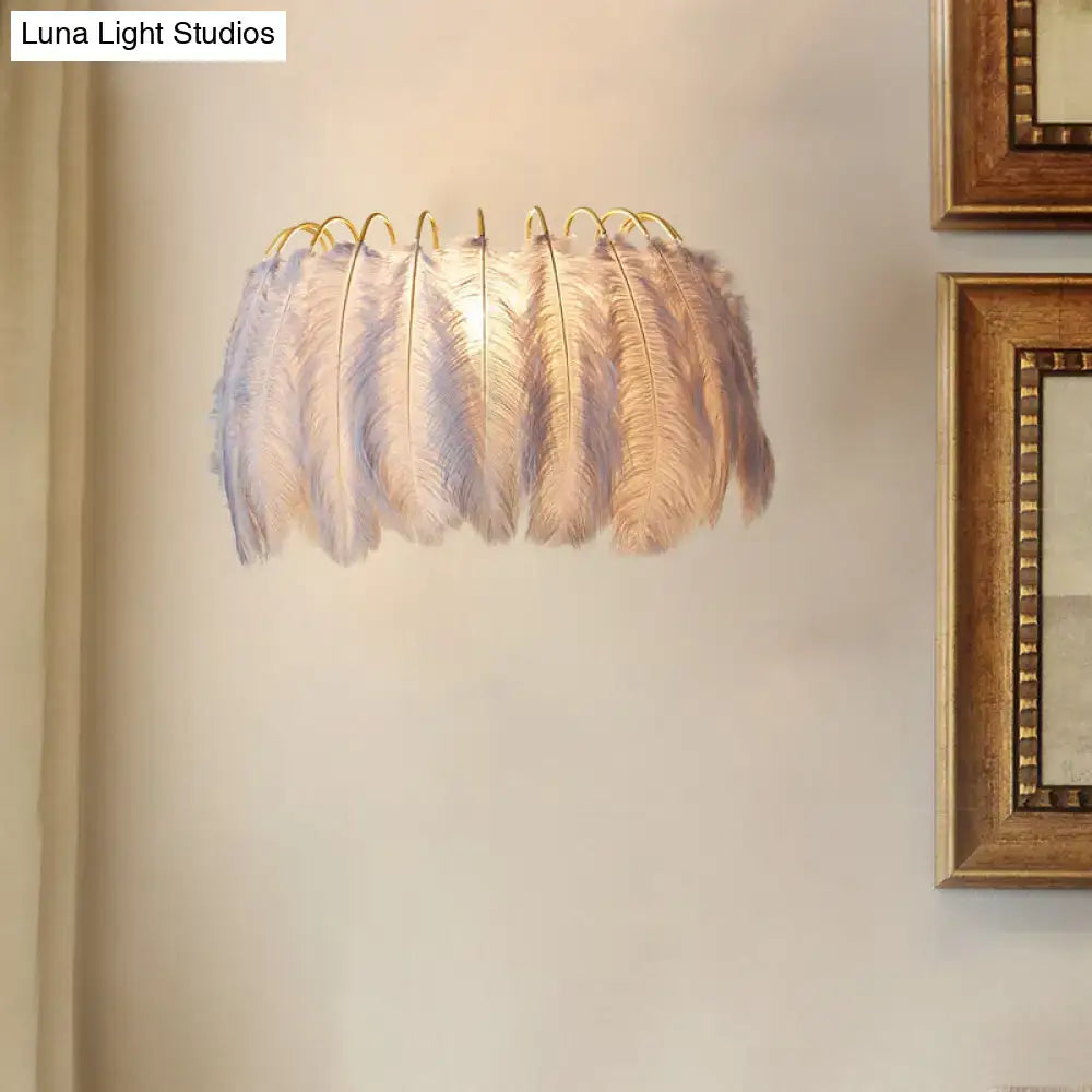 Modern style grey & white feather sconce light parlor wall decor