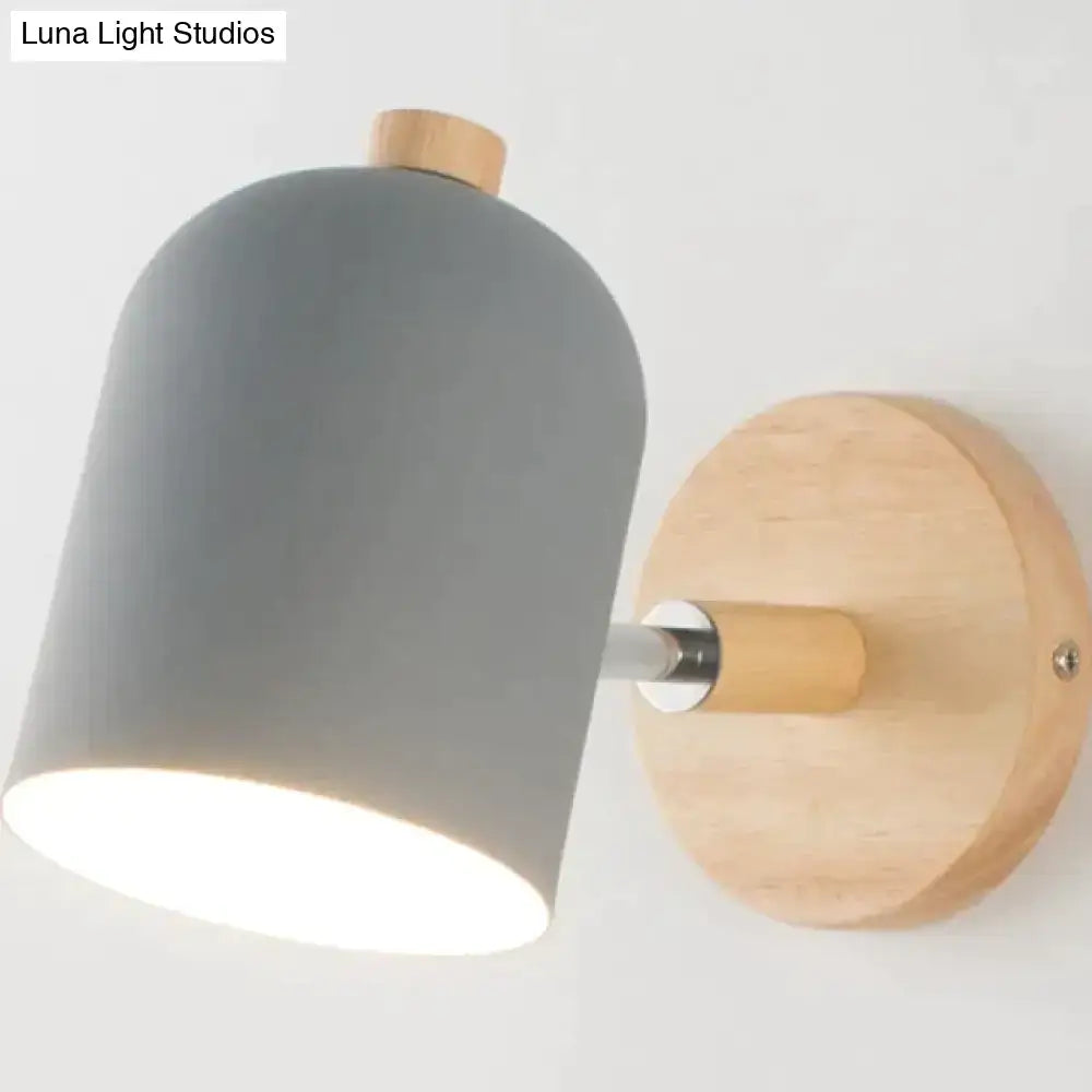 Gray matte-finished wall lamp with wooden base and accents modern teal and wood wall lamp bedroom sconce