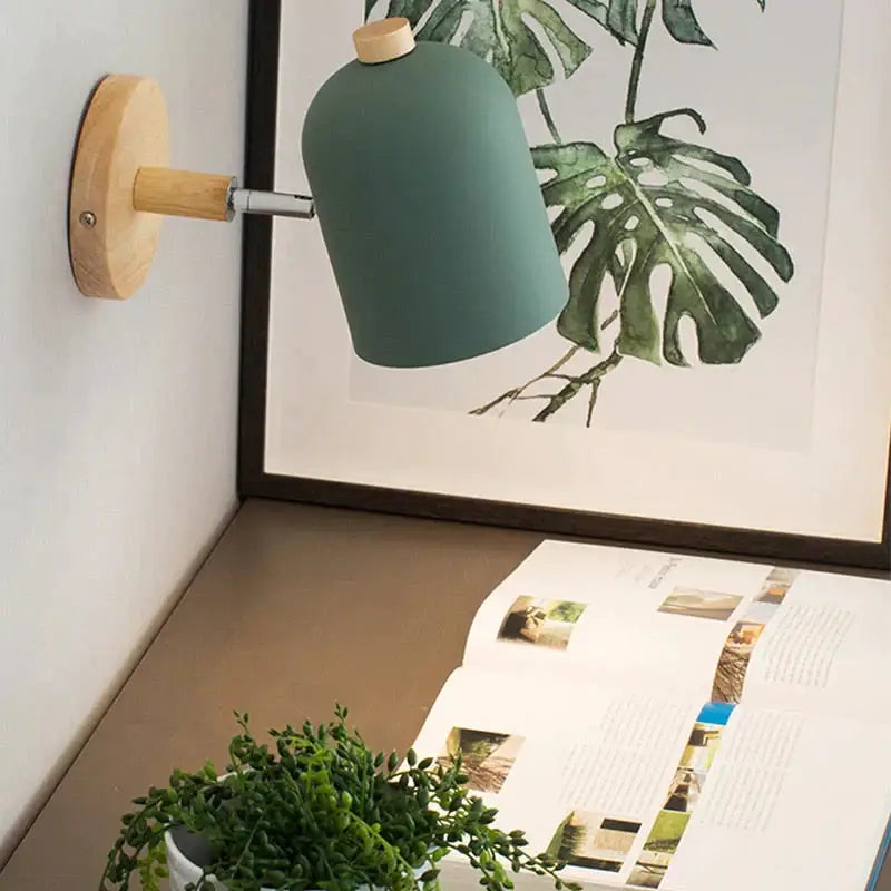 Modern teal and wood wall lamp bedroom sconce