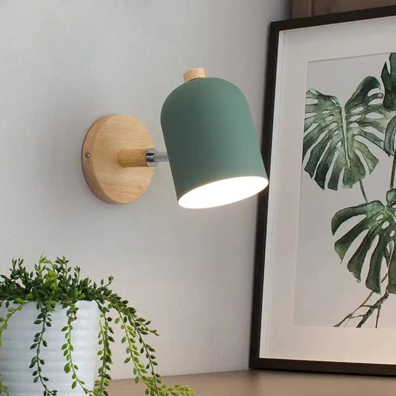 Modern teal and wood wall lamp bedroom sconce