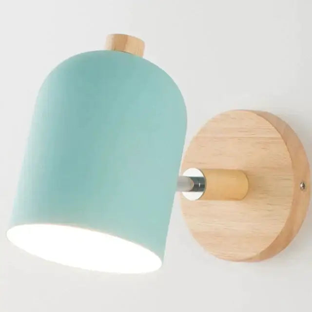 Modern teal and wood wall lamp bedroom sconce