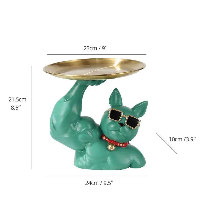 Modern teal decorbites bulldog tray living room sculpture