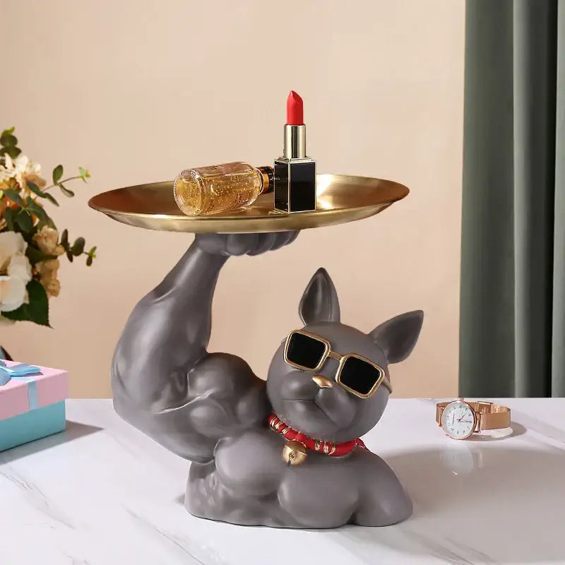 Modern teal decorbites bulldog tray living room sculpture