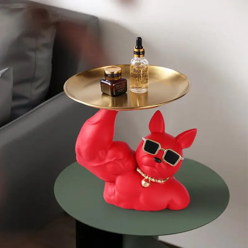 Modern teal decorbites bulldog tray living room sculpture