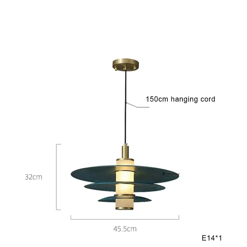 Modern teal glass and brass pendant light for kitchen island