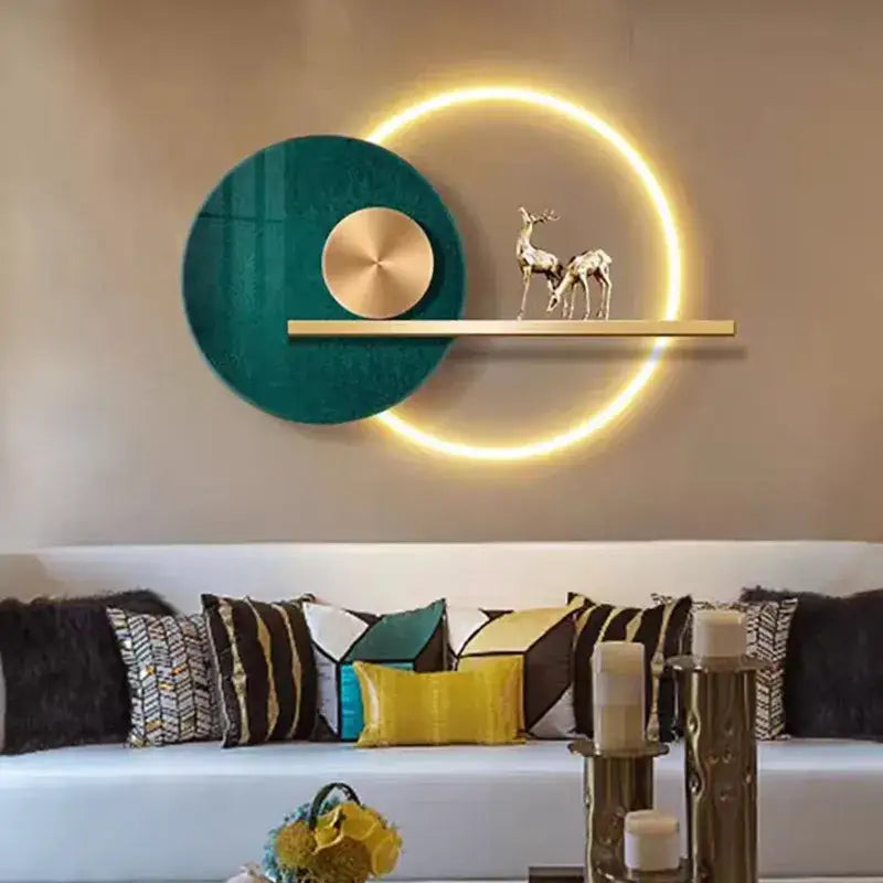 Modern teal & gold led wall sconce bedroom circular wall art