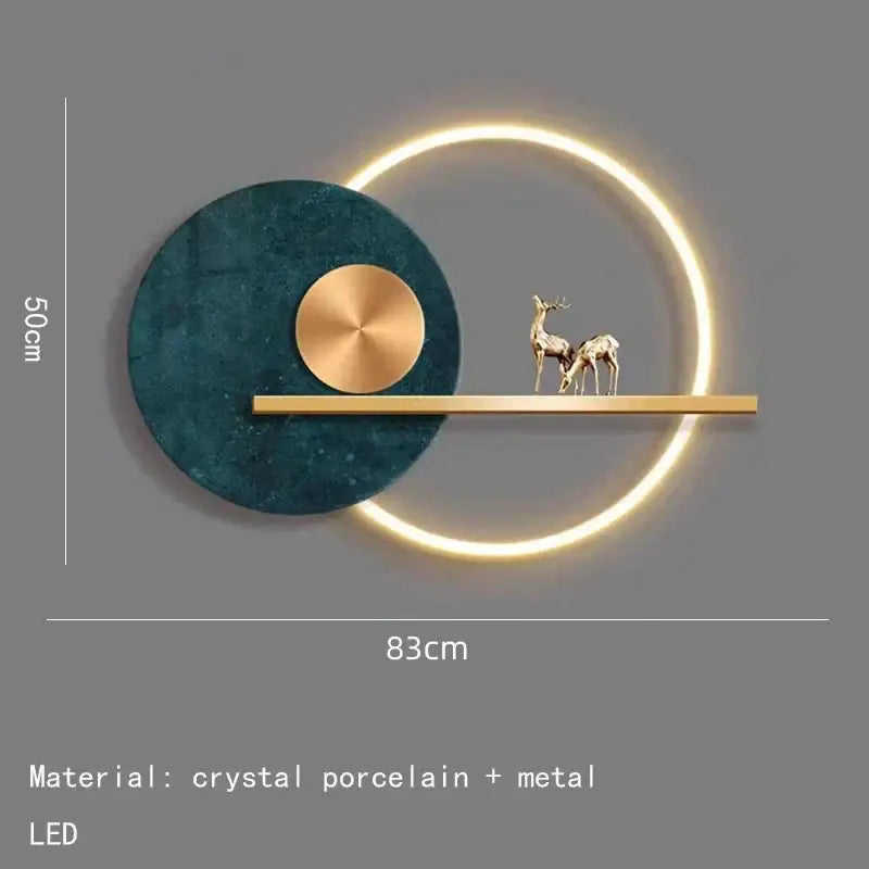 Modern teal & gold led wall sconce bedroom circular wall art