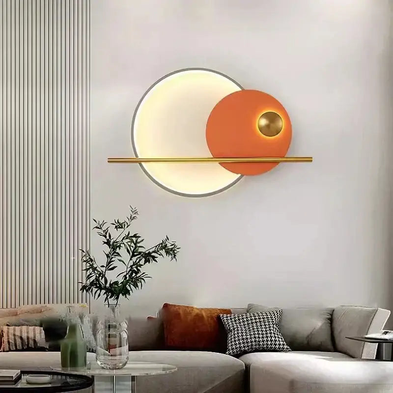 Modern teal & gold led wall sconce bedroom circular wall art