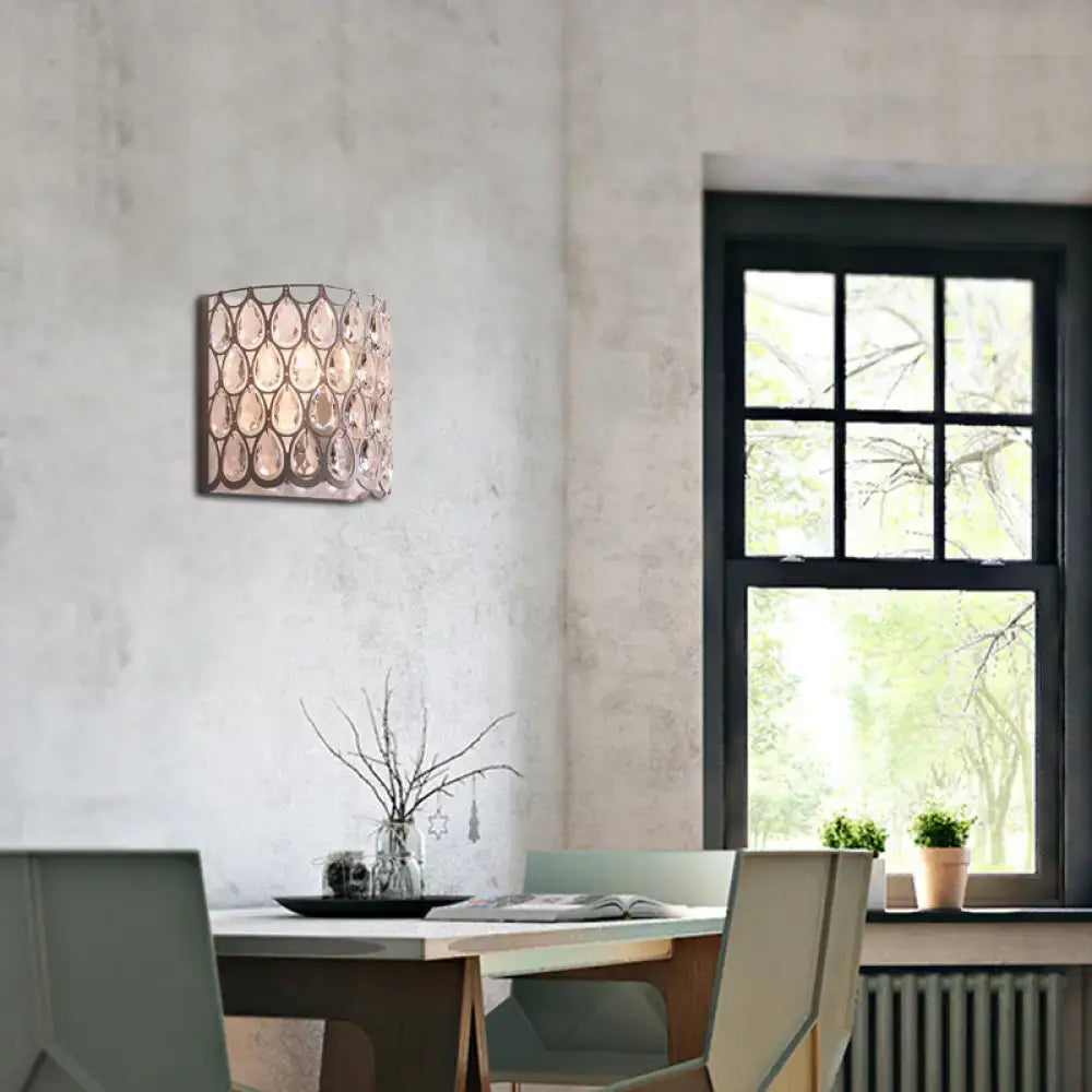 Modern teardrop crystal wall mounted light – bedroom white sconce