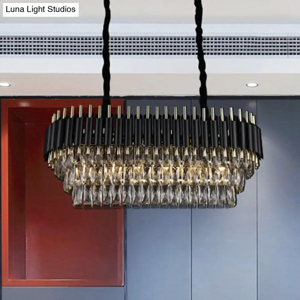 Modern tiered black & clear crystal ceiling light kitchen island