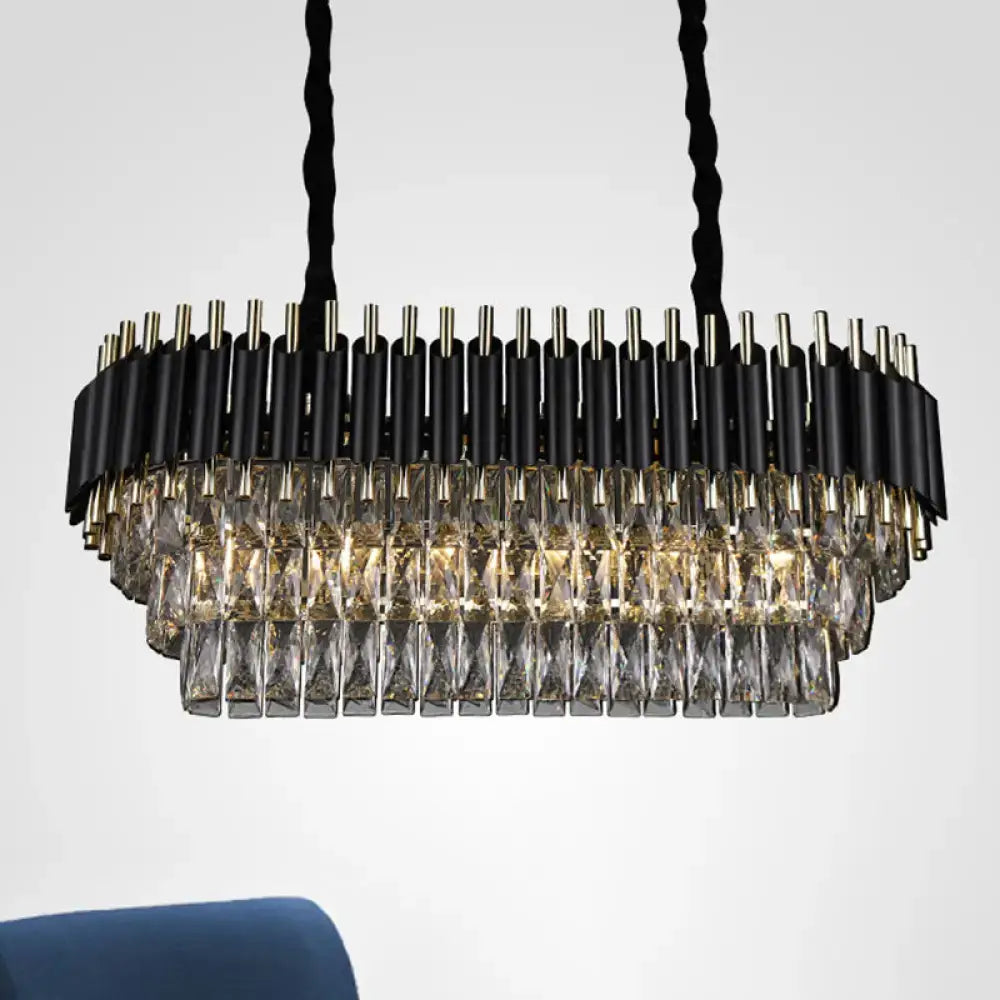 Modern tiered black & clear crystal ceiling light kitchen island