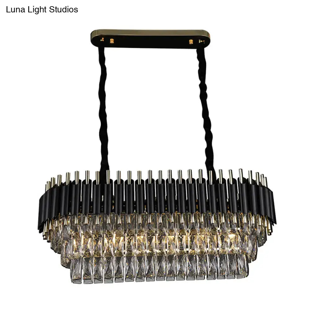 Modern tiered black & clear crystal ceiling light kitchen island