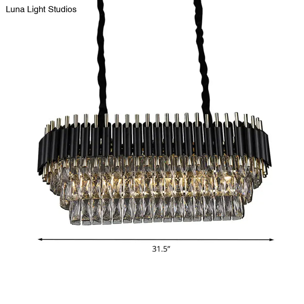 Modern tiered black & clear crystal ceiling light kitchen island