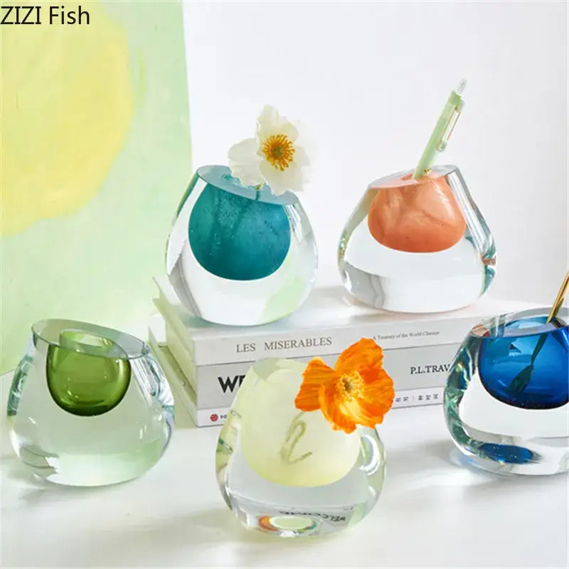 Modern translucent blue colorful glass vase living room flower pot