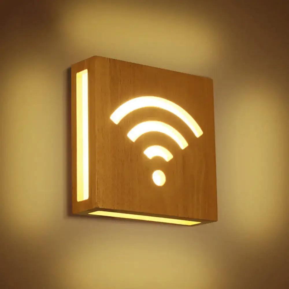 Modern tree silhouette wooden square flush mount corridor wall sconce